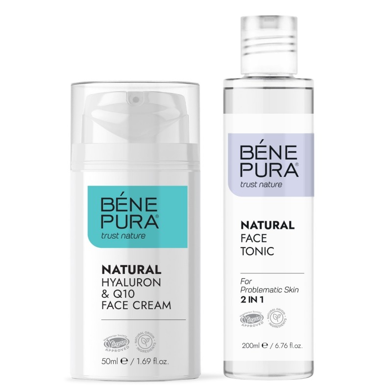 Тоник за лице с Бял Равнец за проблемна кожа 2 в 1 и Крем за лице с Хиалуронова киселина и Коензим Q10 - GMC