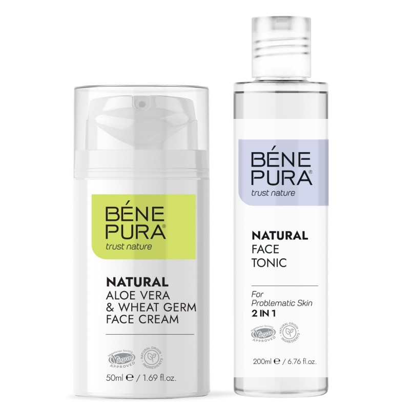 Тоник за лице с Бял Равнец за проблемна кожа 2 в 1 и Крем за лице с Алое вера и Пшеничен зародиш - GMC