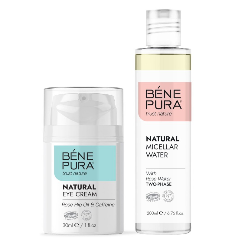 Околоочен крем с Масло от Шипка и Кофеин и Двуфазна мицеларна вода с Розова вода - GMC
