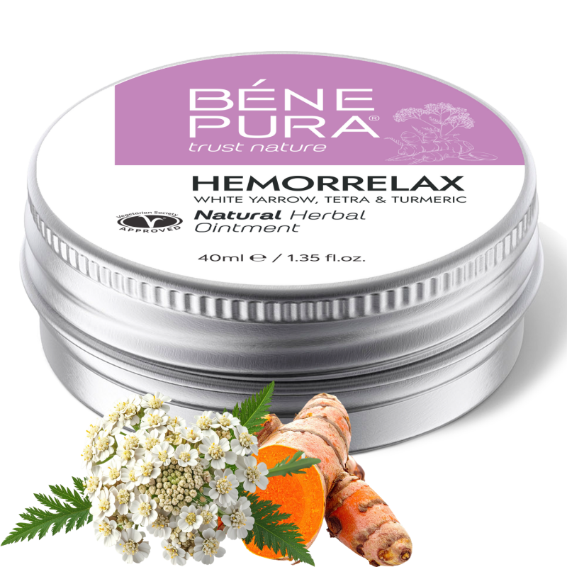 Мехлем Хеморелакс с билки при Хемороиди: Бял равнец, Смрадлика и Куркума - 40мл - Мехлеми с билки за хемороиди