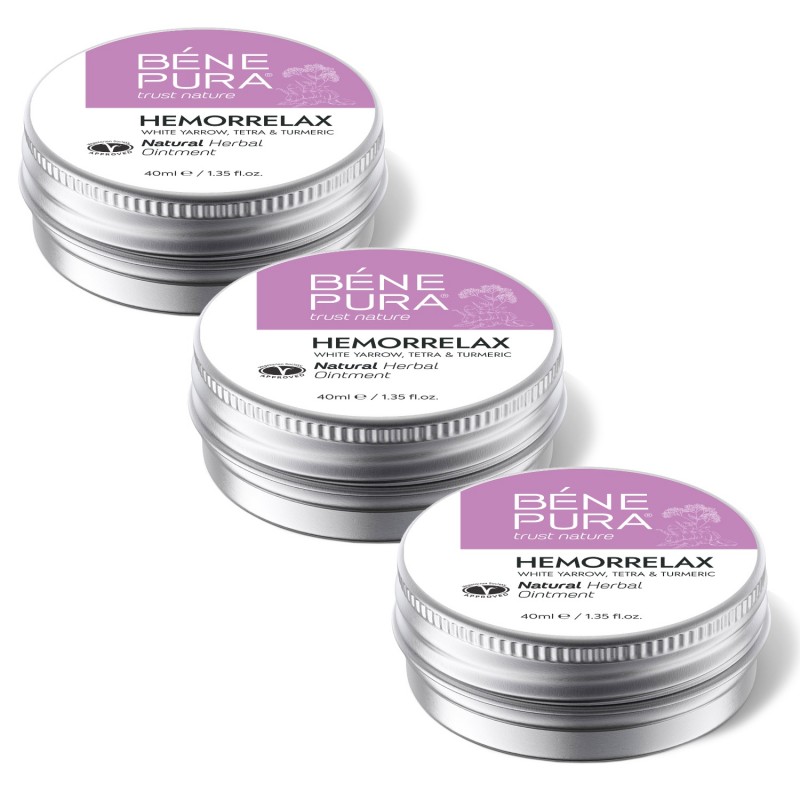 3x Мехлем Хеморелакс с билки при Хемороиди: Бял равнец, Смрадлика и Куркума - 40мл - Билкови мехлеми