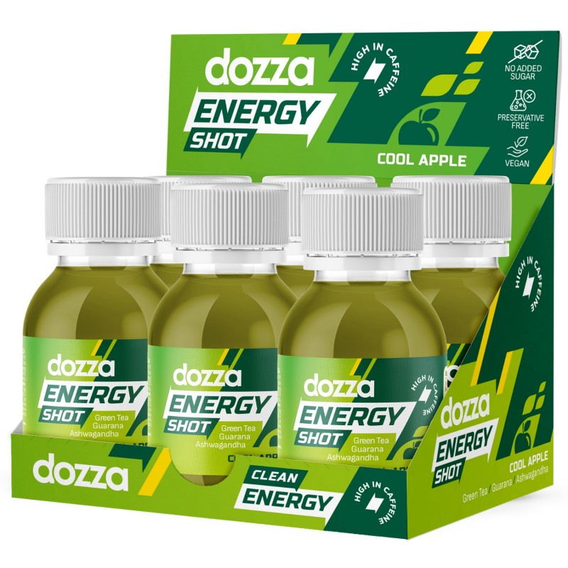 6x Pack DOZZA Energy Енергиен шот Cool Apple - 60мл - Енергийни напитки