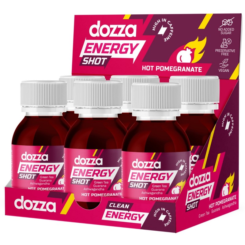 6x Pack DOZZA Energy Енергиен шот Hot Pomegranate - 60мл - Енергийни напитки