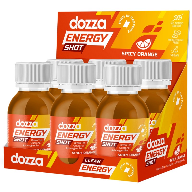 6x Pack DOZZA Energy Енергиен шот Spicy Orange - 60мл - Енергийни напитки