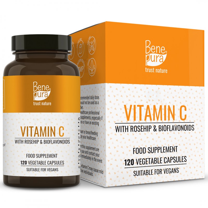 Витамин C 500mg Хранителна добавка с Шипка и Биофлавоноиди - 120 Капсули - Хранителни добавки