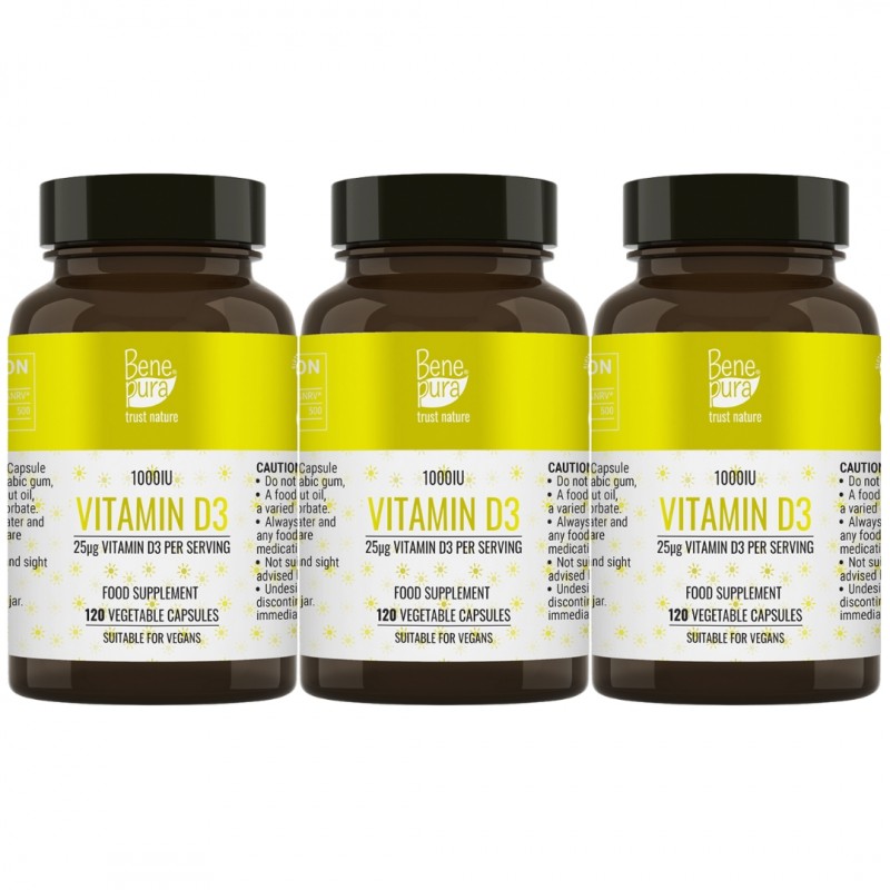 Витамин Д3 1000IU Хранителна добавка - 3x120 Капсули - Хранителни добавки